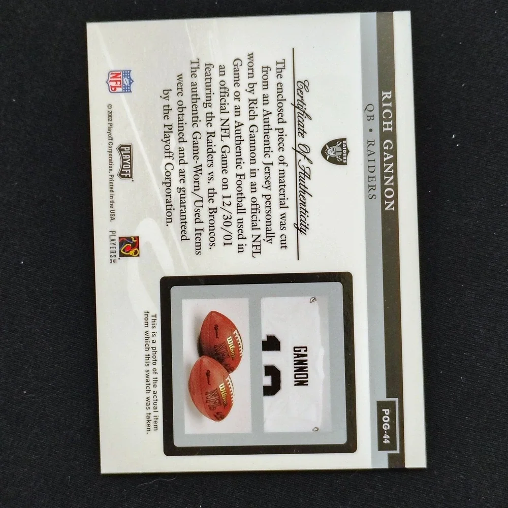 Rich Gannon 2002 Playoff Piece of‎ the Game Used Football Relic #POG-44 Raiders